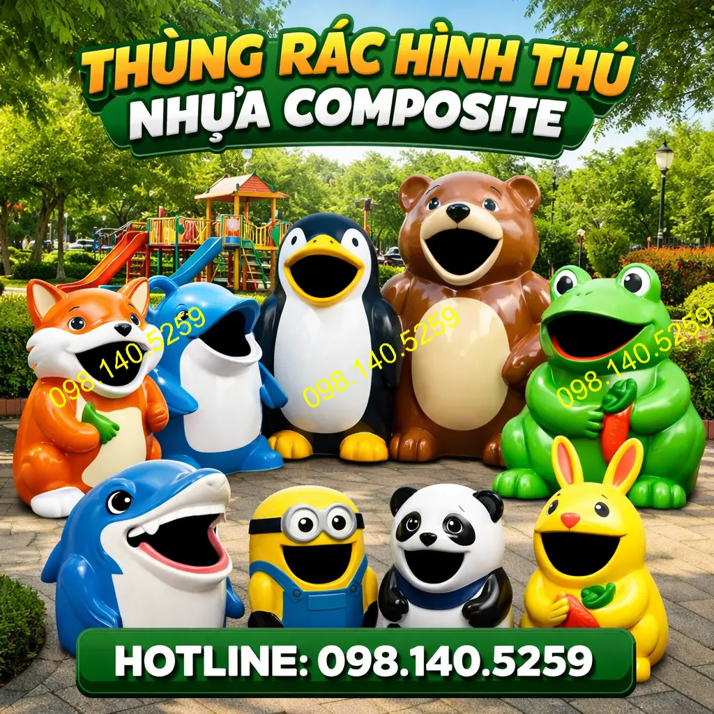Thùng rác hình thú nhựa composite Thùng rác hình thú nhựa composite